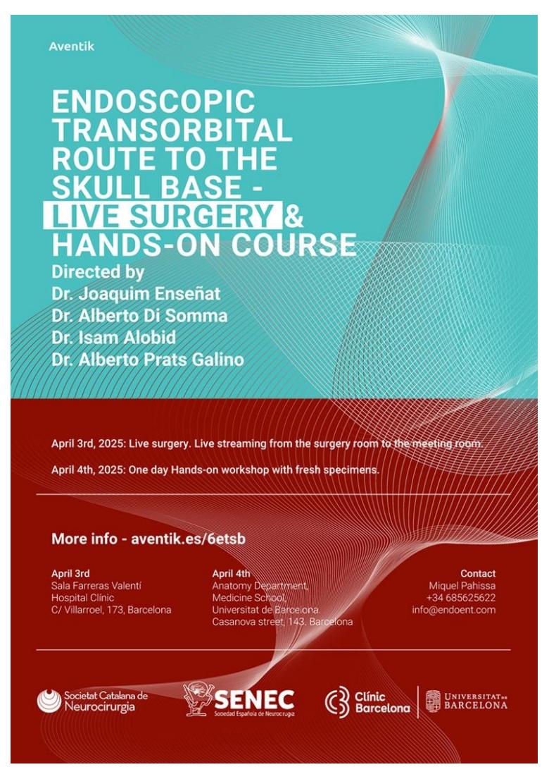 Cirugía en vivo y curso práctico - Abordaje transorbital endoscópico a la base del cráneo, 
